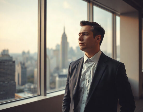 Strive CEO Matt Cole in office with city skyline, symbolizing Bitcoin price forecast