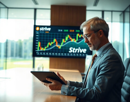 Financial analyst reviewing Bitcoin holdings data in a corporate office