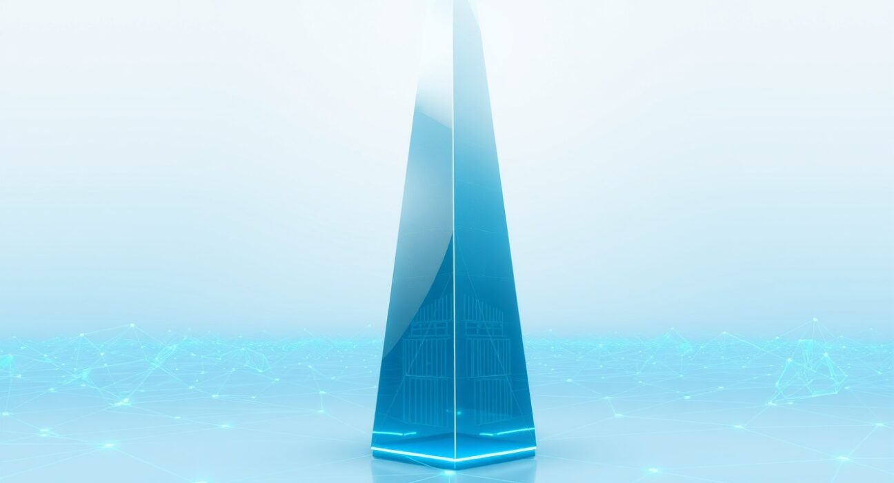 Sui crypto price prediction illustration showing a glass tower representing the Sui blockchain network