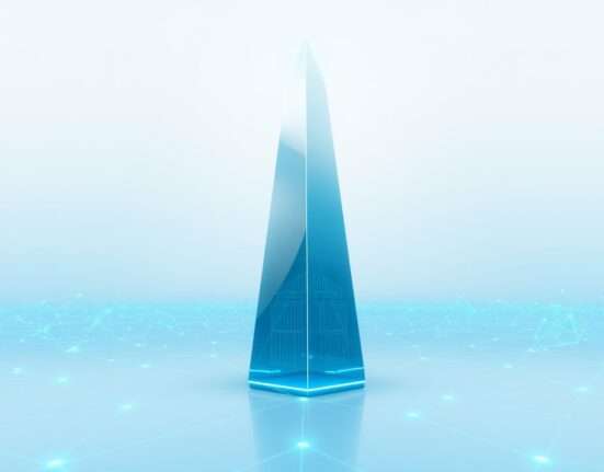 Sui crypto price prediction illustration showing a glass tower representing the Sui blockchain network