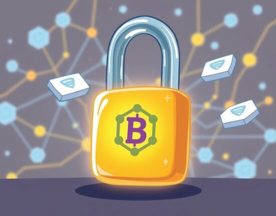 A cartoon image illustrating enhanced Sui data privacy through secure, decentralized encryption and access control on a blockchain network.