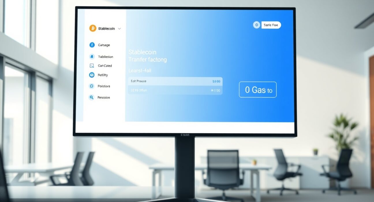 Sui blockchain interface showing a gasless stablecoin transfer with zero fee indicator