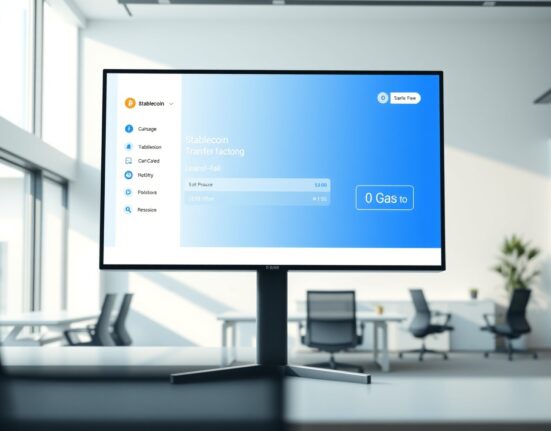 Sui blockchain interface showing a gasless stablecoin transfer with zero fee indicator