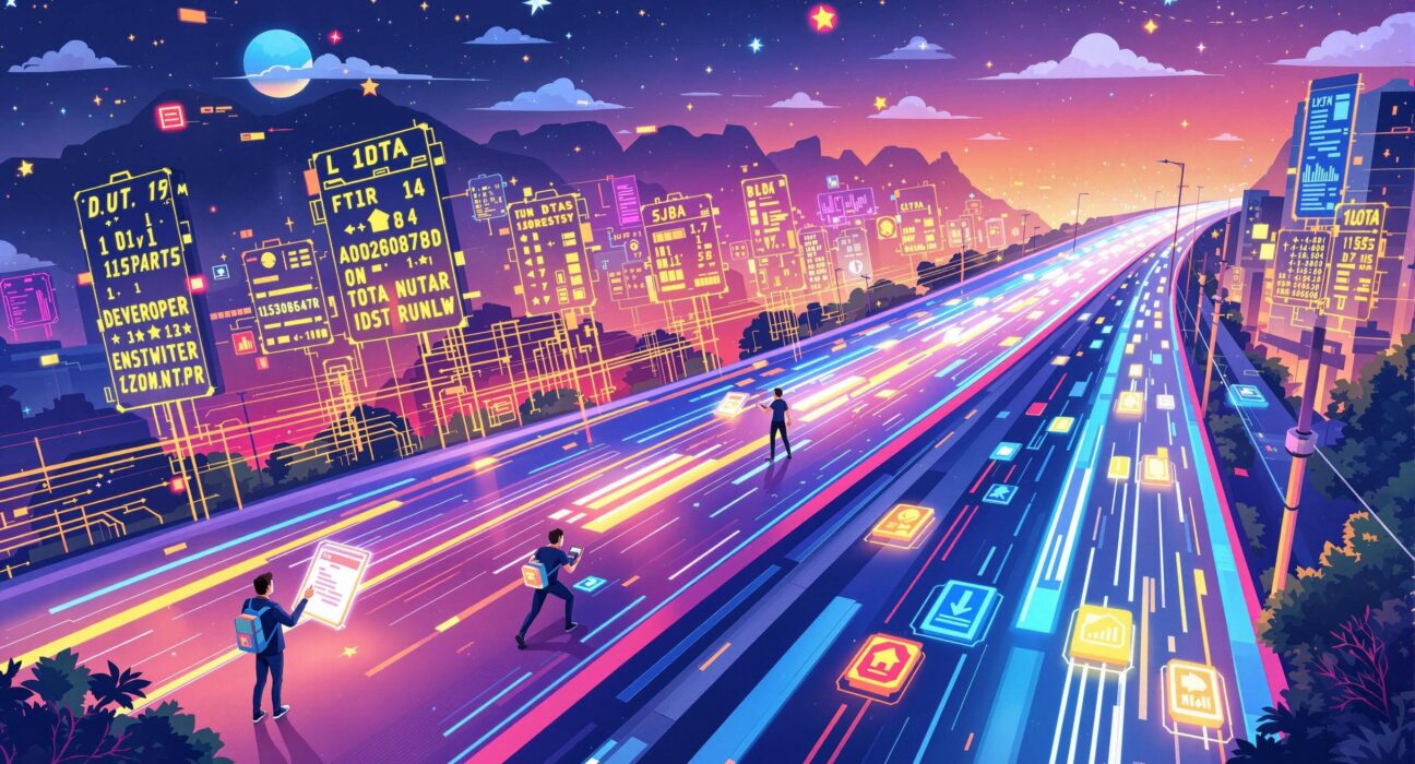 Cartoon illustration showing fast data access on Sui Network, highlighting the immense benefits of Sui gRPC for developers.