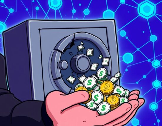 Illustration of a digital vault leaking funds, symbolizing the devastating $2.4M Sui hack at Nemo Protocol.