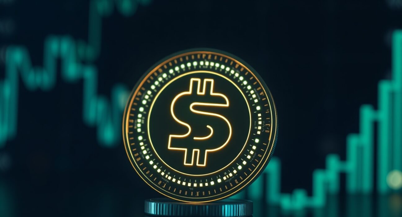 Sui cryptocurrency coin with rising chart background