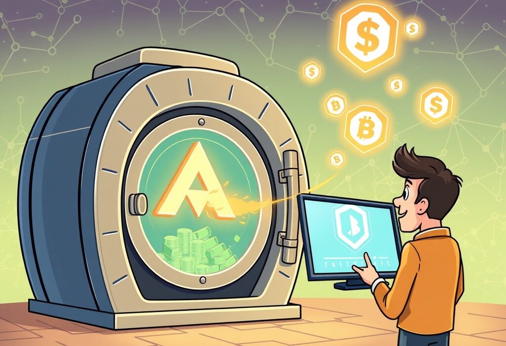 A cartoon illustration symbolizing secure SUI token trading and custody services provided by a reputable crypto bank.