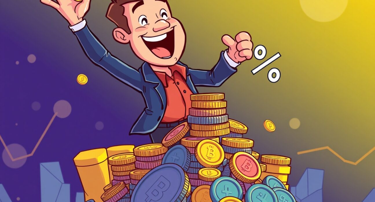Cartoon illustration showing Justin Sun's commitment to SUN buybacks, driving value back into the token's ecosystem.