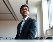 Google CEO Sundar Pichai portrait following announcement of his $692 million performance-based