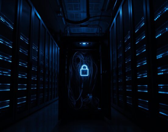 Server room with glowing data cables, representing the Suno hack and alleged data scraping