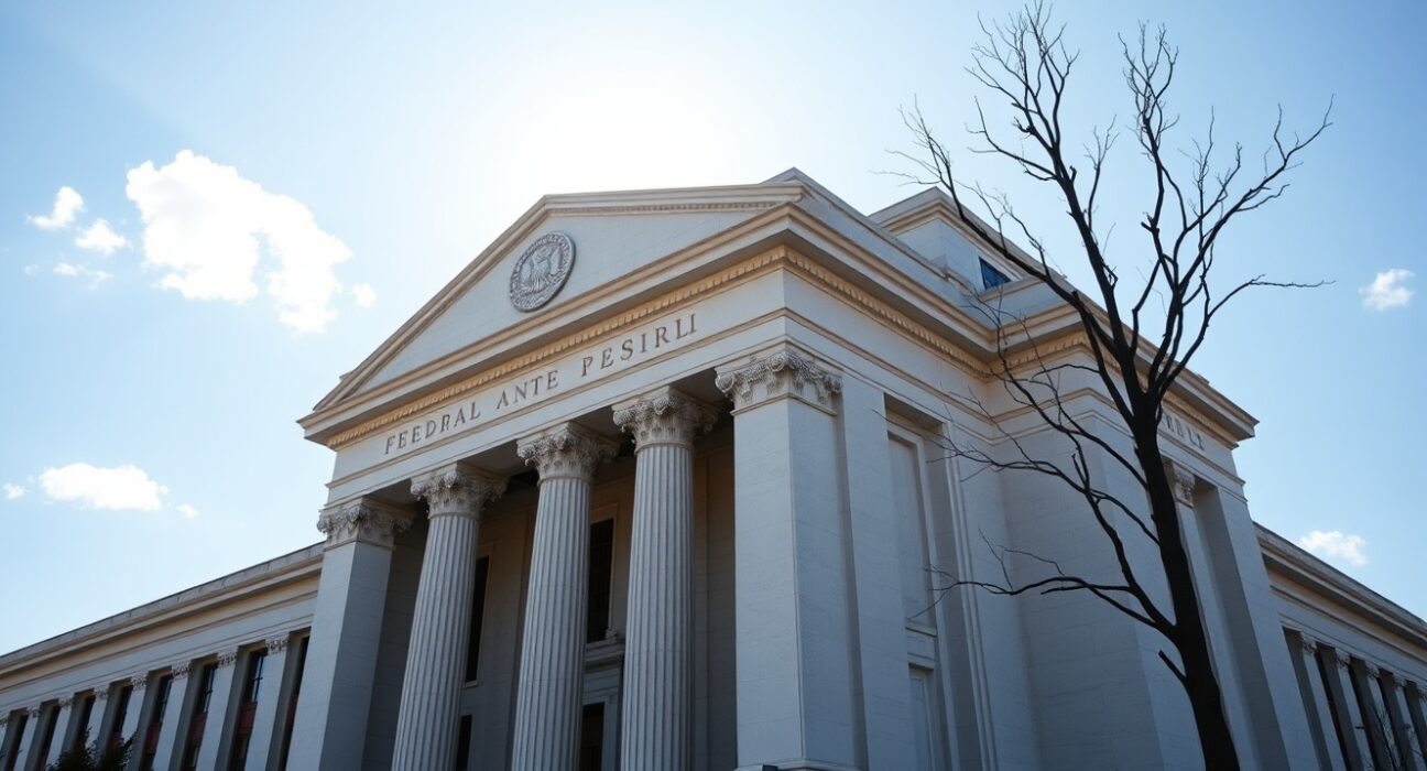 Exterior of the Federal Reserve building in Washington, D.C., on a clear day.
