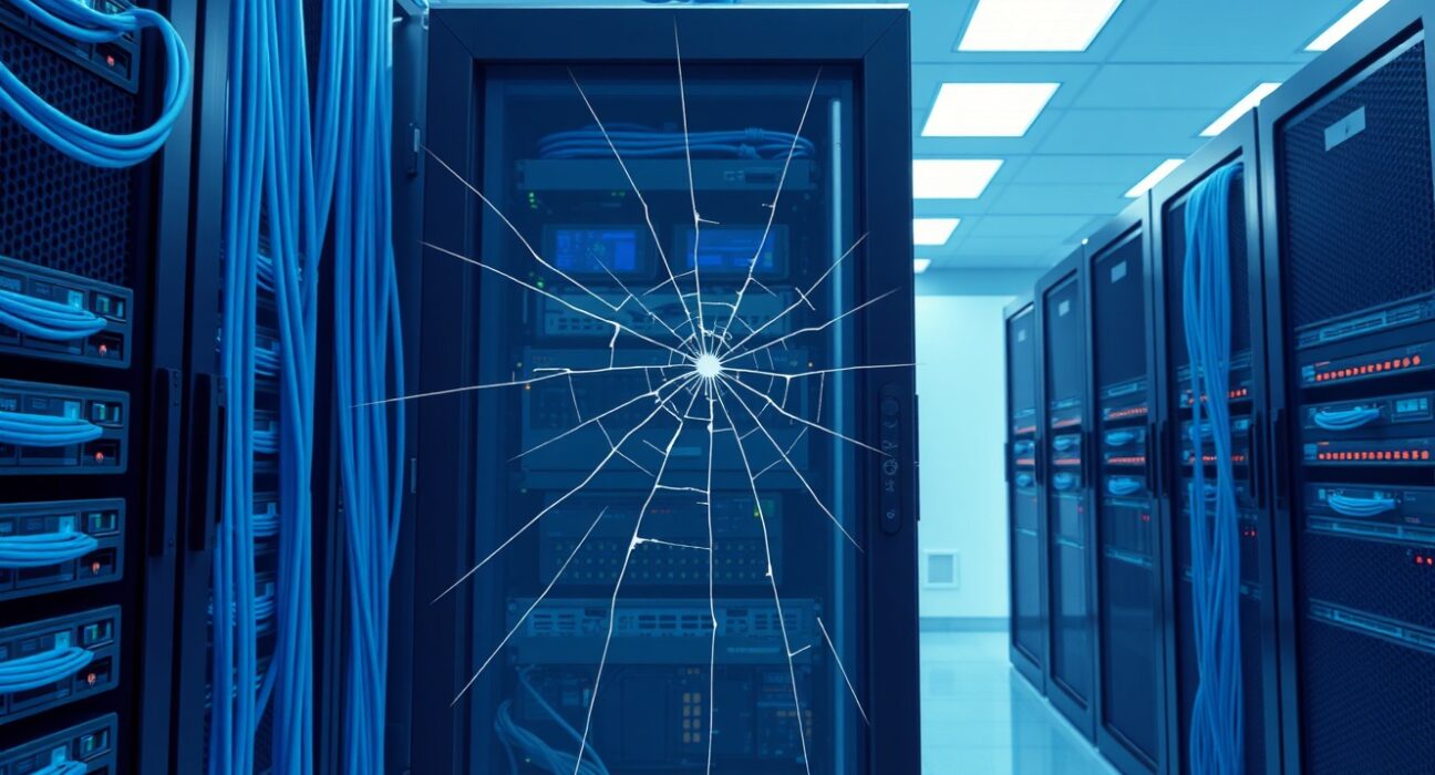 Illustration of a supply chain attack compromising a server, representing the LiteLLM security breach threatening cryptocurrency wallets.