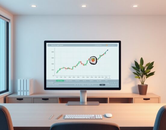 Analytical chart interface for SushiSwap SUSHI token long-term price prediction and DeFi market analysis.