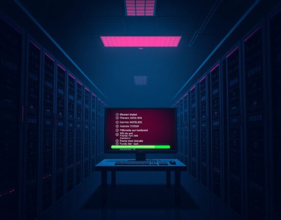 Suspected hack drains ETH wallets dormant for years, showing a compromised server room with Ethereum wallet interfaces.