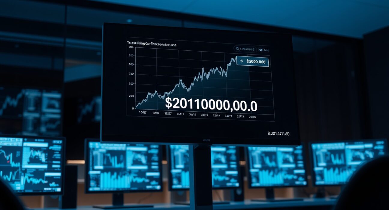 Digital dashboard showing a large SUSDS cryptocurrency transaction confirmation with a value of $201 million.