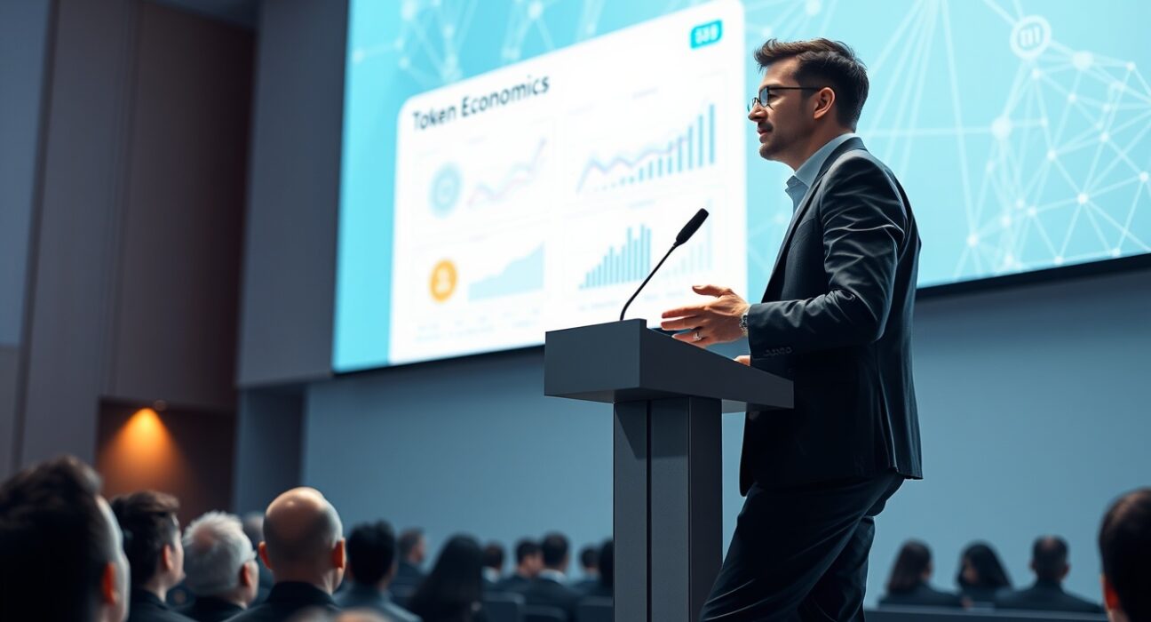 21Shares researcher presenting on sustainable tokenomics at ETHCC blockchain conference