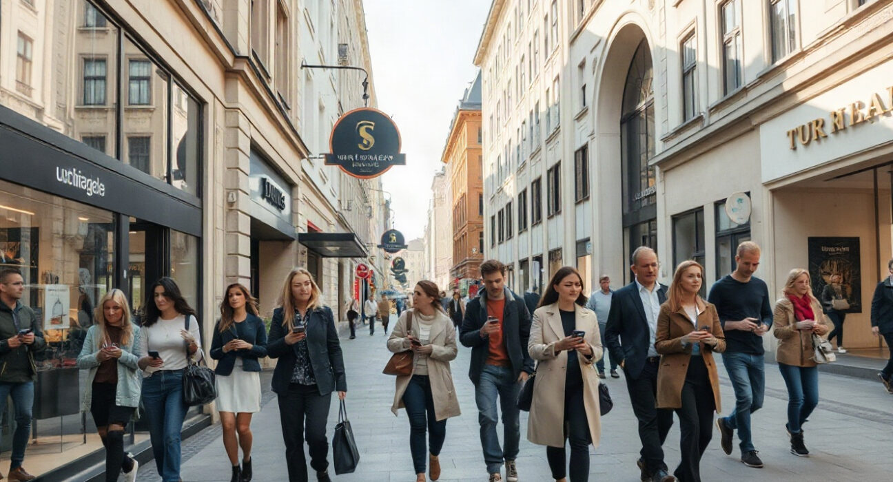 Shoppers walking on a street in Sweden, reflecting consumer sentiment in August.