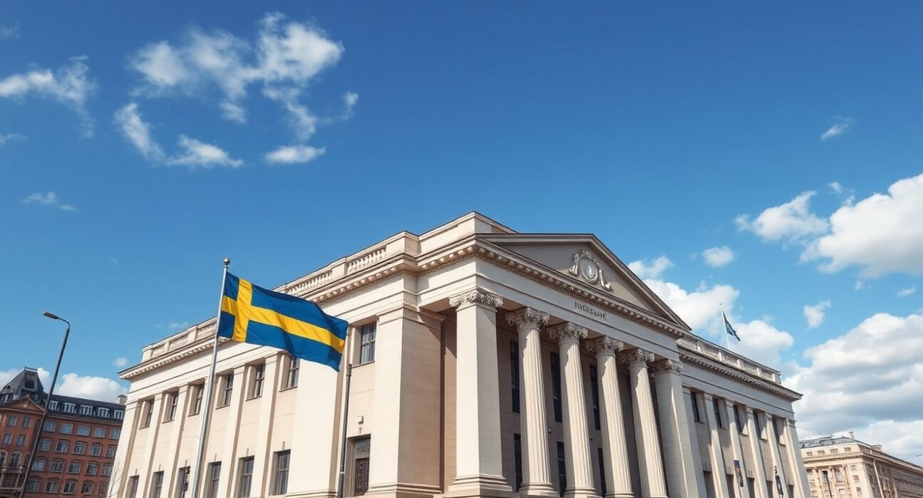 Riksbank headquarters in Stockholm representing Sweden's central bank monetary policy decisions