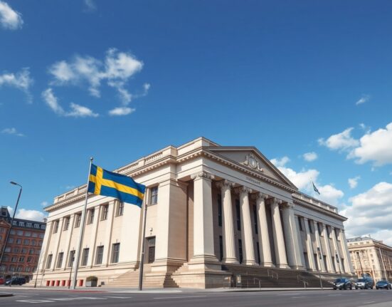 Riksbank headquarters in Stockholm representing Sweden's central bank monetary policy decisions