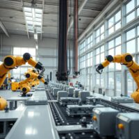 Automated robotic arms on a modern Swedish manufacturing production line