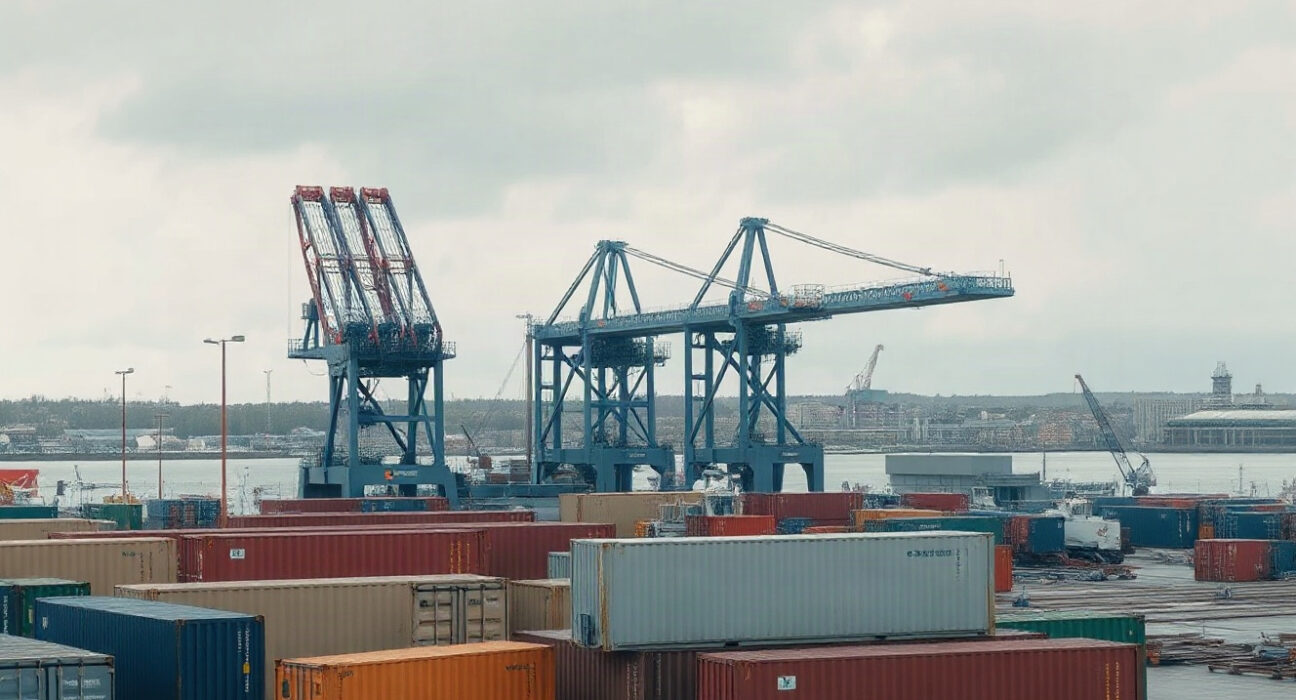 Swedish industrial port and factory area under overcast sky, representing producer price trends.