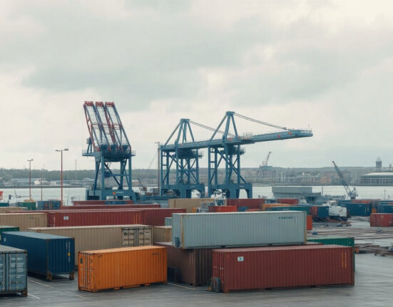 Swedish industrial port and factory area under overcast sky, representing producer price trends.