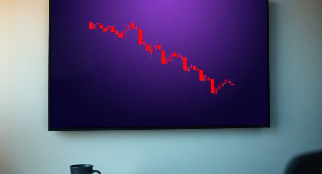 Trading screen showing Ethereum price chart in red decline