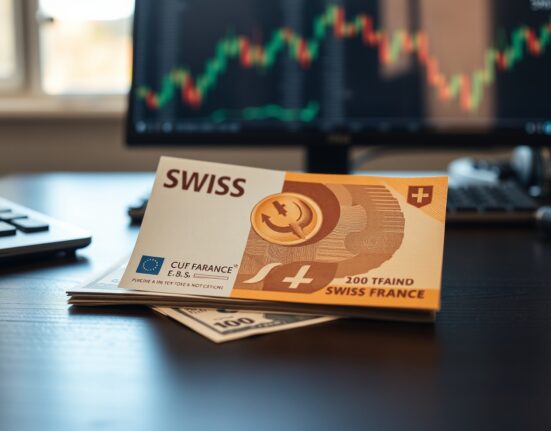 Swiss Franc and US Dollar banknotes on a desk, representing forex market analysis and currency comparison.