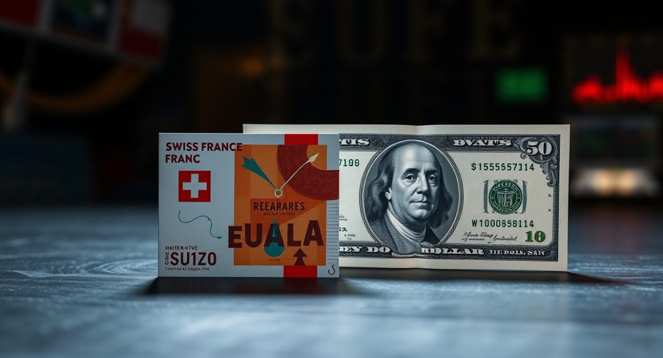 Swiss Franc and US Dollar banknotes illustrating currency market movement and USD strength.