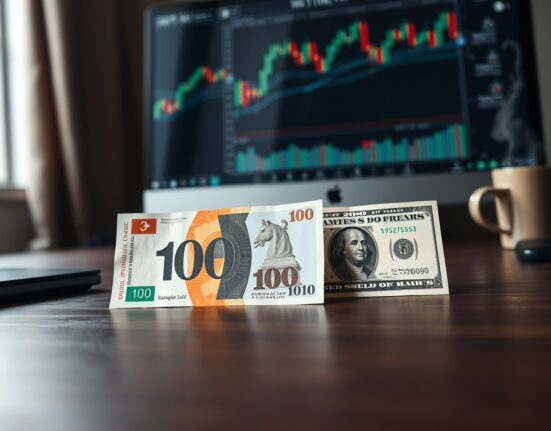 Swiss Franc and US Dollar banknotes on a desk, representing currency market movements.