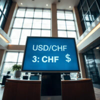 Currency exchange board showing USD/CHF rates in a financial setting