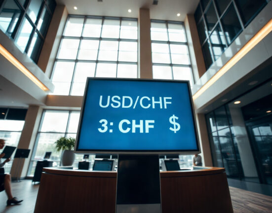 Currency exchange board showing USD/CHF rates in a financial setting