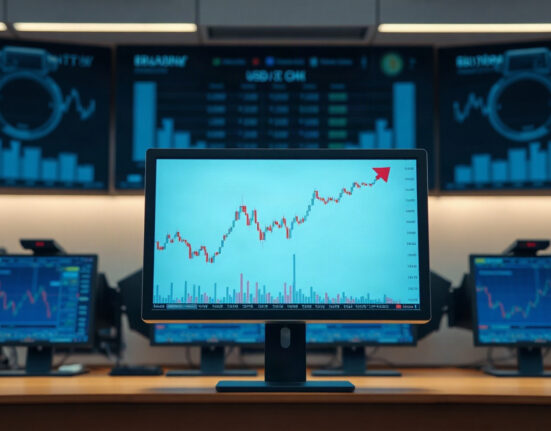 USD/CHF currency chart on a trading screen showing Swiss Franc strength