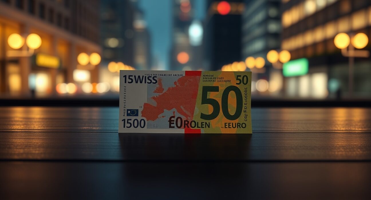 Swiss Franc and Euro banknotes on desk representing forex analysis