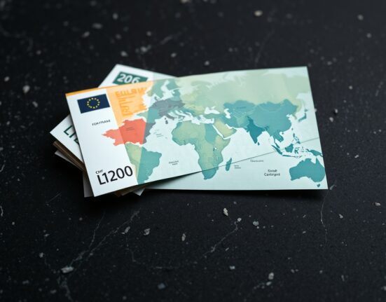 Swiss Franc banknotes analyzed against a backdrop of global geopolitical tension zones.