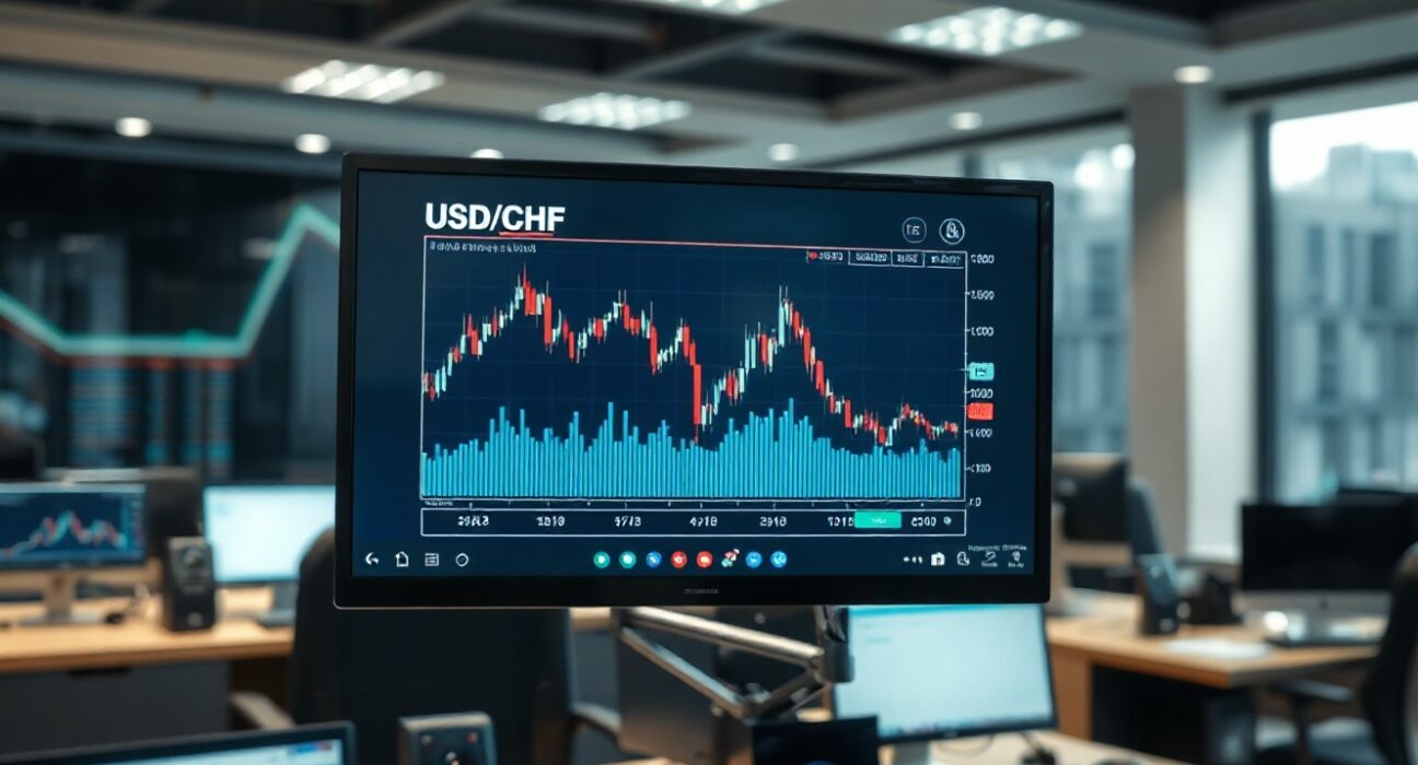 USD/CHF currency chart showing decline on trading screen