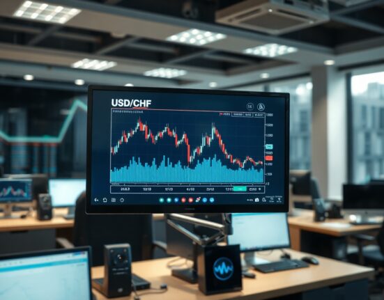 USD/CHF currency chart showing decline on trading screen