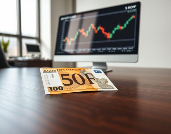 Swiss Franc banknote with forex chart analyzing SNB policy and safe-haven status.