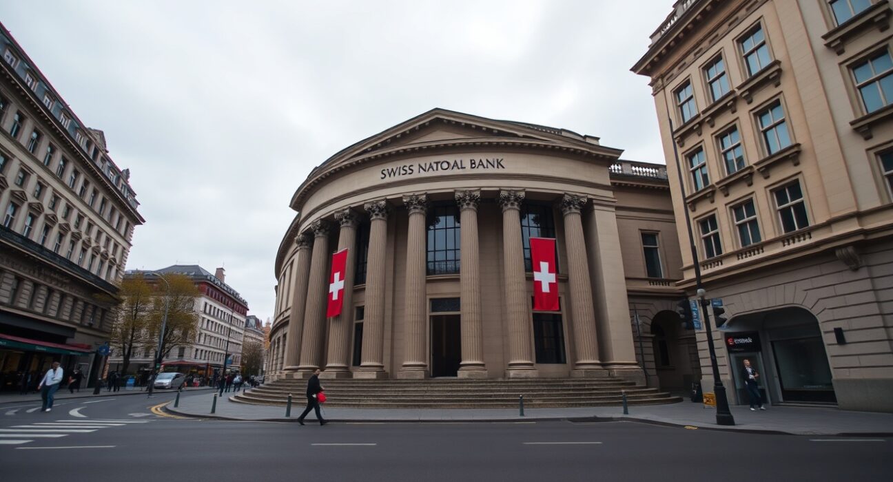 Swiss National Bank building in Bern on a cloudy day