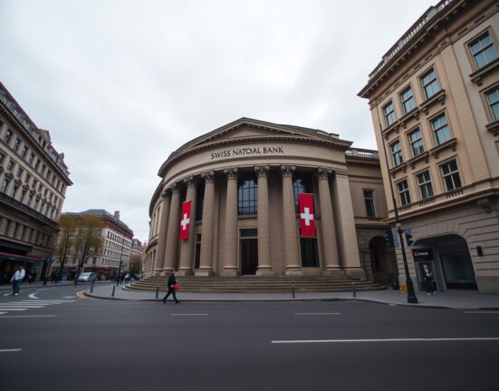 Swiss National Bank building in Bern on a cloudy day