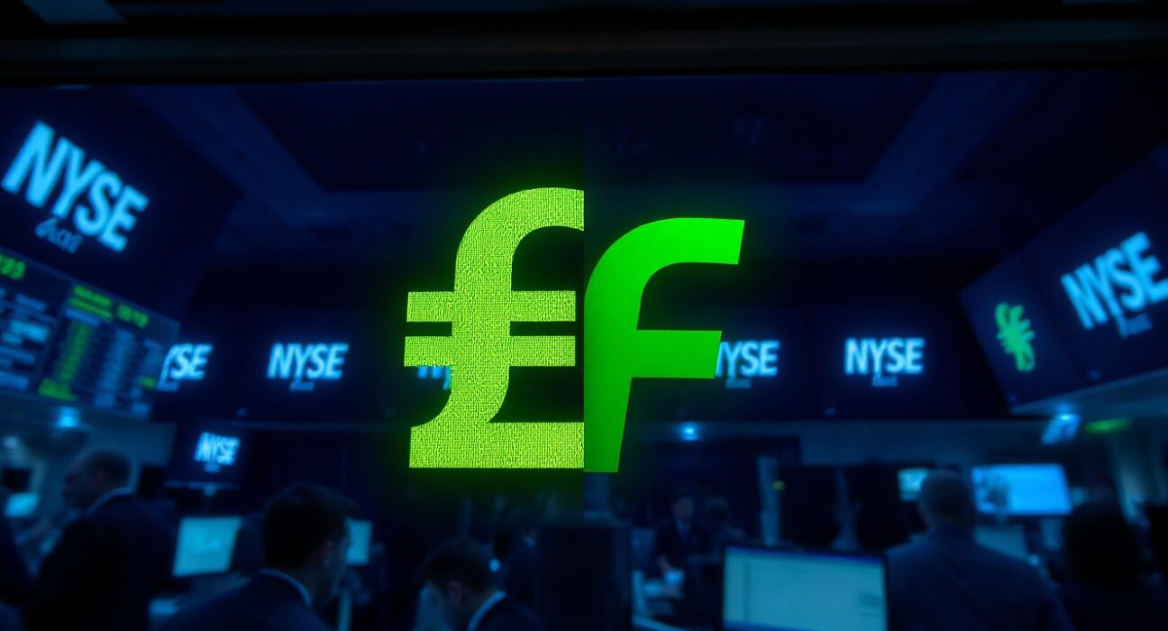 Swiss Franc symbol glowing green against a dimmed US Dollar symbol on a trading screen, representing safe-haven strength.