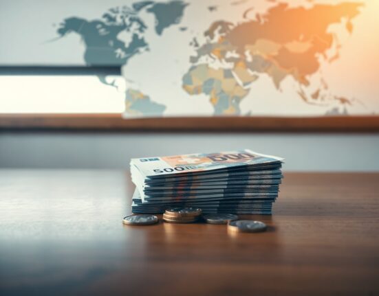 Swiss franc banknotes and coins on a table, symbolizing safe-haven currency strength amid geopolitical news.