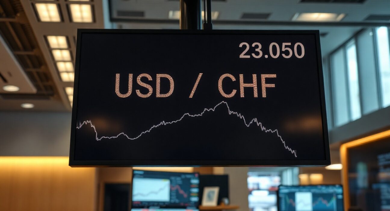 Currency trading screen showing USD/CHF exchange rate movement