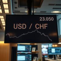 Currency trading screen showing USD/CHF exchange rate movement