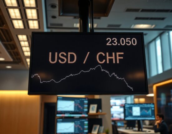 Currency trading screen showing USD/CHF exchange rate movement