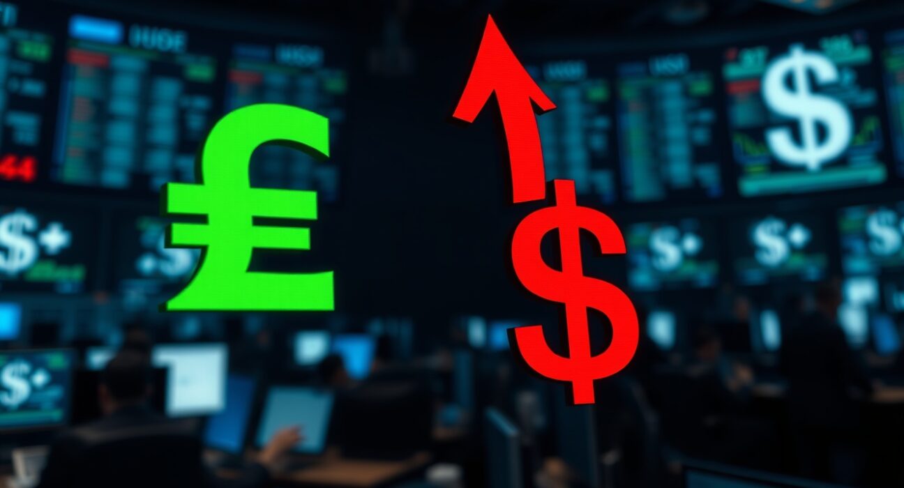 A trading screen showing the Swiss franc weakening against the US dollar on a dimly lit trading floor.