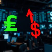 A trading screen showing the Swiss franc weakening against the US dollar on a dimly lit trading floor.