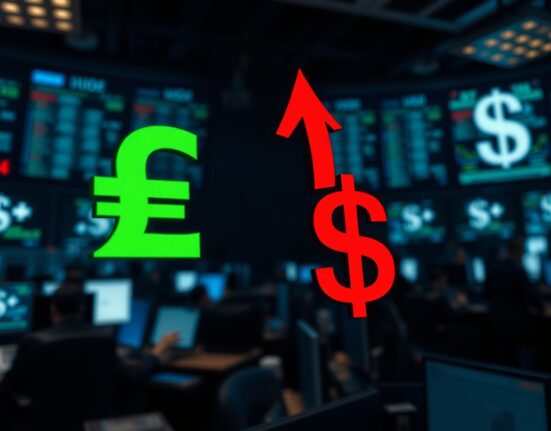 A trading screen showing the Swiss franc weakening against the US dollar on a dimly lit trading floor.
