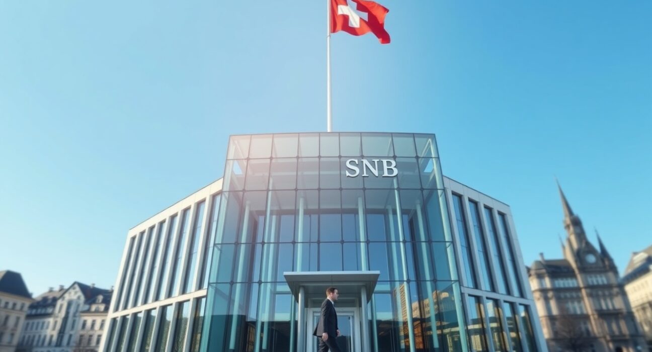Swiss National Bank headquarters in Bern following the 0% interest rate decision announcement