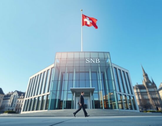 Swiss National Bank headquarters in Bern following the 0% interest rate decision announcement